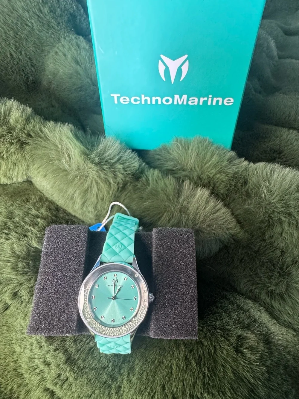 Invicta Technomarine Mint Blue Silicone Strap Crystal Accent Watch